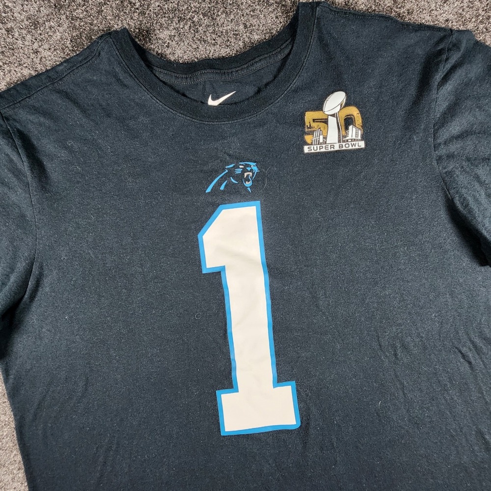 Nike Cam Newton Carolina Panthers Super Bowl 50 Graphic T-Shirt Mens XL Black